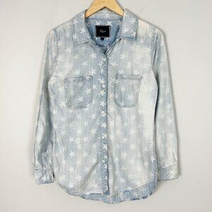 Rails Star Print Button Down Shirt Distressed Faded Boho Size Small Women's
